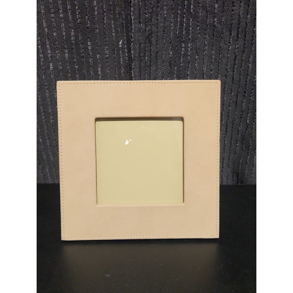 Milano Series Tan Leather Square Picture Frame 3.5x3.5 Tabletop Easel Back